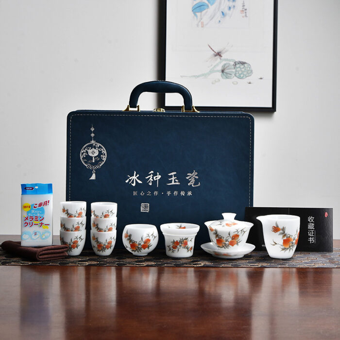 7398宜鉴柿柿如意冰种羊脂玉茶具德化玉瓷功夫茶具品茗茶器轻奢伴手礼 - 图片 8