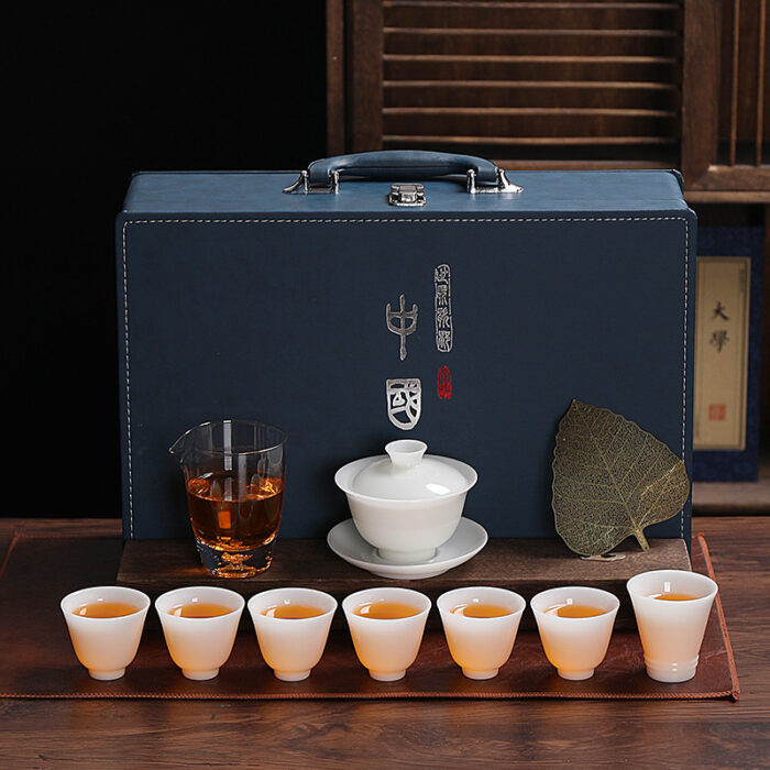 9398 定制冰种羊脂玉茶具套装璞玉德化白瓷功夫茶具家用办公轻奢伴手礼 - 图片 8