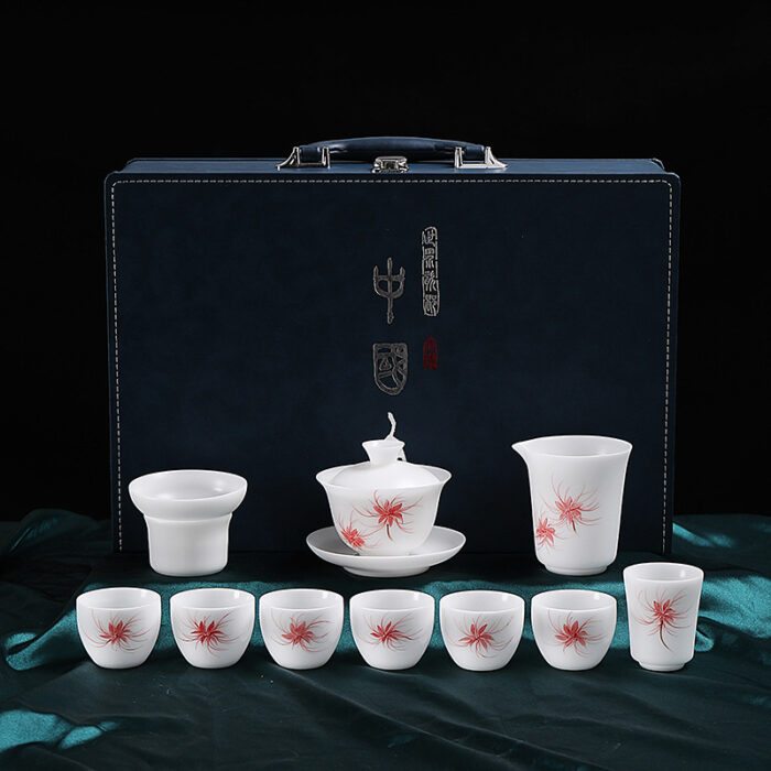 1298宜鉴冰种羊脂玉茶具套装手绘樱韵德化白瓷功夫茶具家用商用伴手礼 - 图片 8
