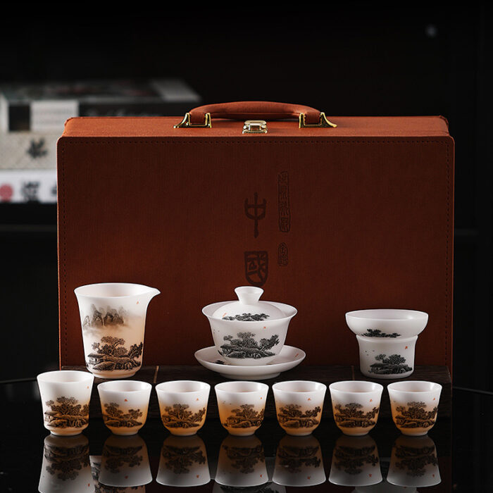 2268798 宜鉴冰种羊脂玉茶具田园雅居手绘德化玉瓷亚光水墨风功夫茶具礼品 - 图片 7