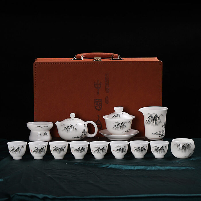 6178858 宜鉴冰种羊脂玉茶具高山流水德化玉瓷功夫茶具商用家用轻奢伴手礼 - 图片 8
