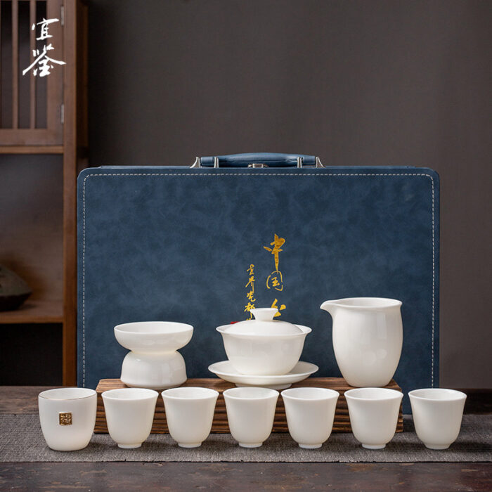 2158宜鉴玉瓷茶具套装羊脂玉功夫茶具金福德化白瓷茶具礼盒装轻奢礼品LOGO定制 - 图片 8
