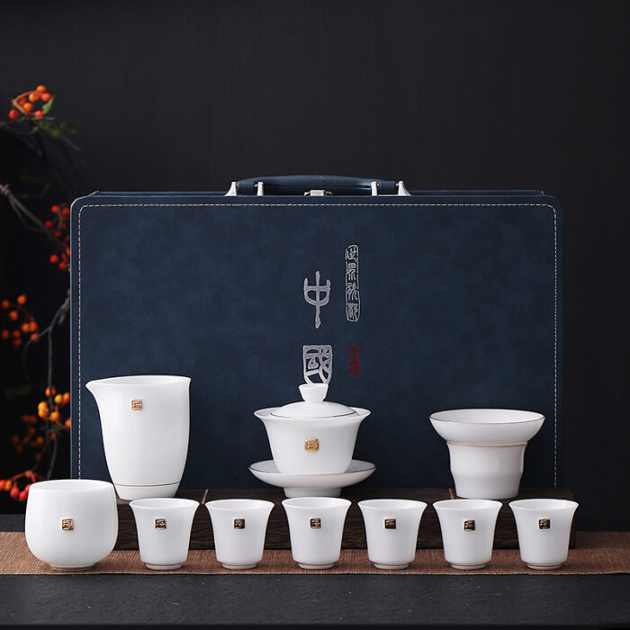 8398宜鉴冰种玉瓷茶具套装金福雅韵功夫茶具描金羊脂玉茶具轻奢伴手礼 - 图片 9