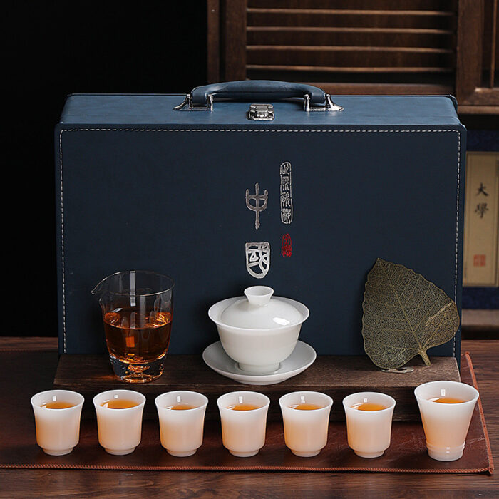 9398 定制冰种羊脂玉茶具套装璞玉德化白瓷功夫茶具家用办公轻奢伴手礼 - 图片 9