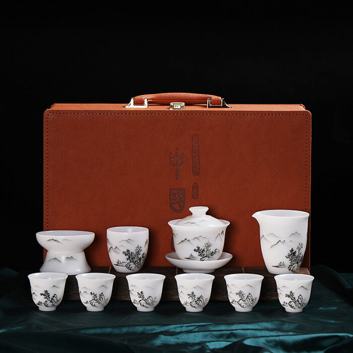 1218898 宜鉴冰种羊脂玉茶具德化玉瓷功夫茶具江山多娇金奖茶具轻奢伴手礼 - 图片 9