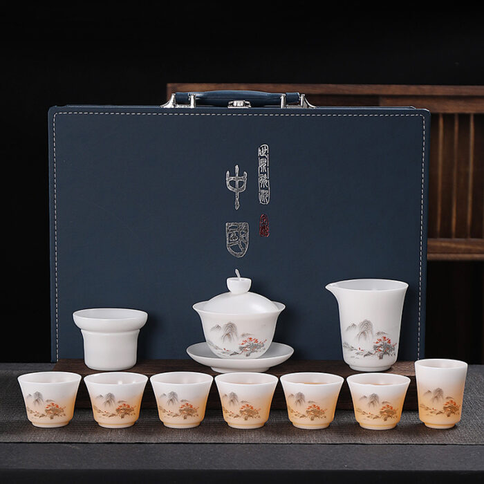 1178218宜鉴冰种羊脂玉茶具套装青韵素烧德化玉瓷功夫茶具家用商用伴手礼支持定制 - 图片 8