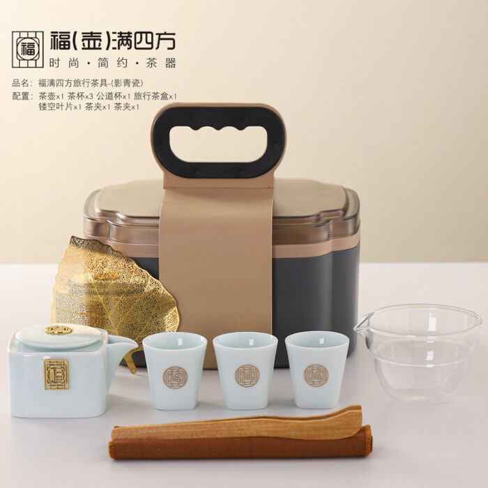 175 定制一壶三杯旅行茶具套装羊脂玉快客杯功夫茶具车载户外便携礼品 - 图片 9