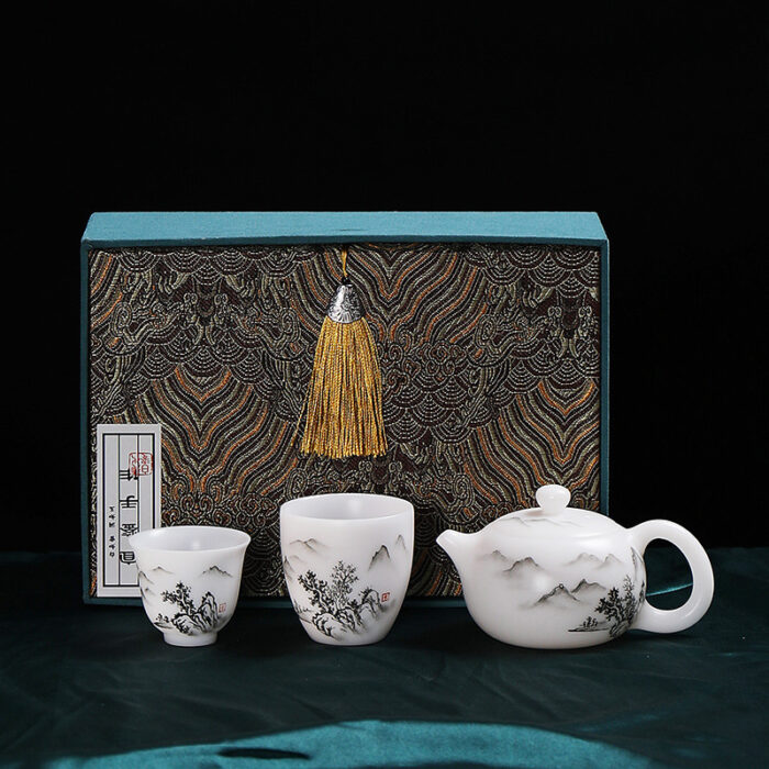 1218898 宜鉴冰种羊脂玉茶具德化玉瓷功夫茶具江山多娇金奖茶具轻奢伴手礼 - 图片 10