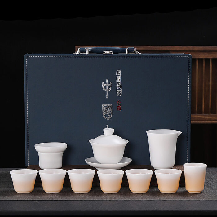 1178218宜鉴冰种羊脂玉茶具套装青韵素烧德化玉瓷功夫茶具家用商用伴手礼支持定制 - 图片 9