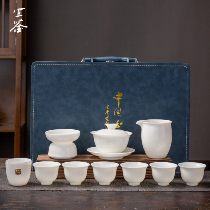2158宜鉴玉瓷茶具套装羊脂玉功夫茶具金福德化白瓷茶具礼盒装轻奢礼品LOGO定制 - 图片 10