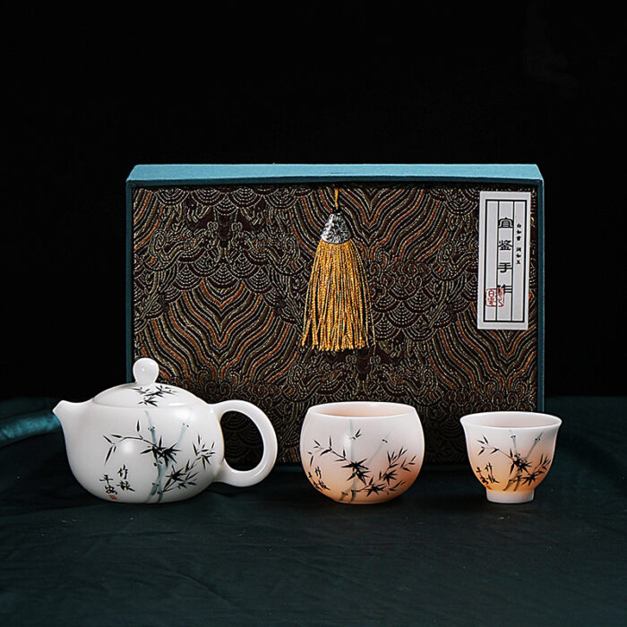 2238698宜鉴冰种羊脂玉手绘茶具竹报平安亚光德化白瓷功夫茶具轻奢伴手礼 - 图片 10